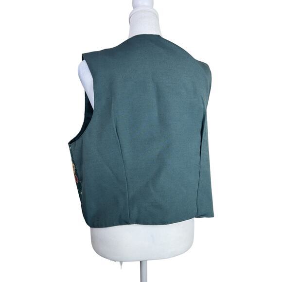 Noahs Ark Vest Handmade Tapestry Animal Scene Christian Green - Picture 2 of 7